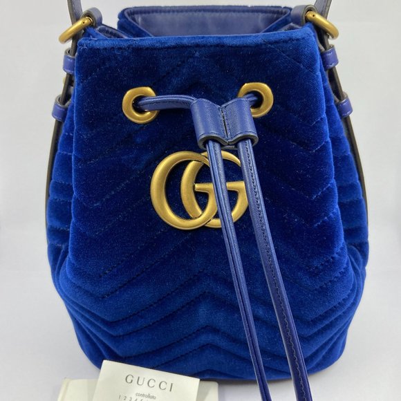 Gucci Handbags - Gucci GG Bucket Bag blue Velvet Marmont